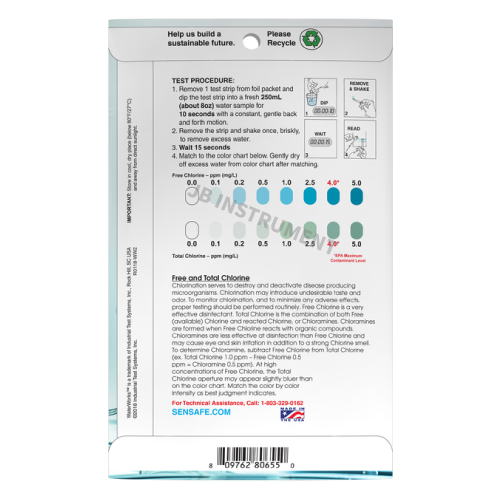 S30P-FTCl 총염소 Sensafe 검사키트 범위 0.0 ~ 5.0 mg/l, 50회 측정, ITS, 480655, Free & Total Chlorine