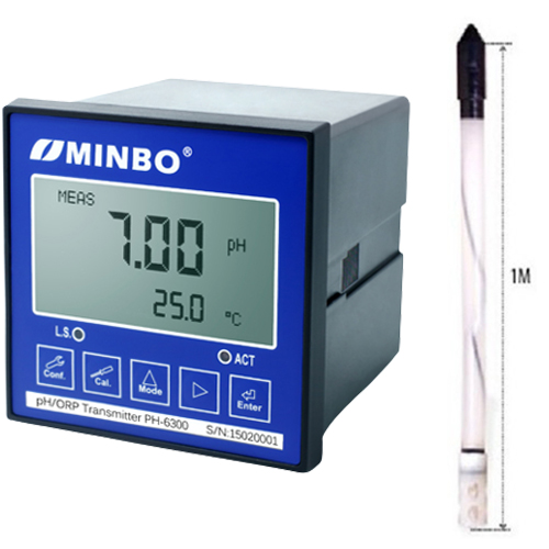 MINBO PH-6300RS-GR-1 설치형 pH 측정기, 침적형 pH Sensor GR-1 pH 전극