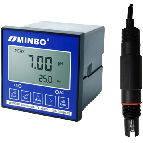 MINBO PH-6300RS-SPH10 설치형 pH 측정기, 배관산입형 pH Sensor 미온도보상 pH 전극